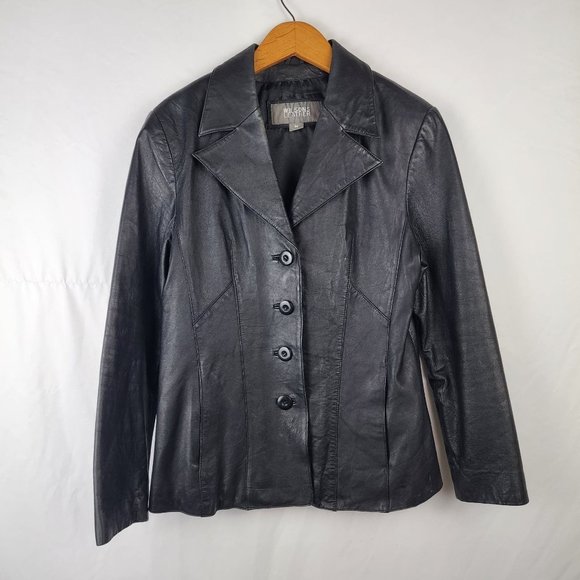 Wilsons Leather Jackets & Blazers - Vintage Wilsons Leather Black Button Up Button Up Jacket Inner Zip Pocket Medium